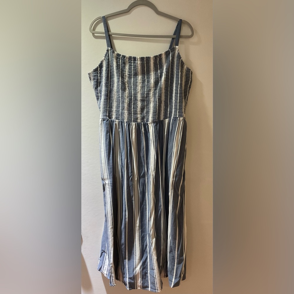 Old Navy Blue and White Striped Midi Dress
